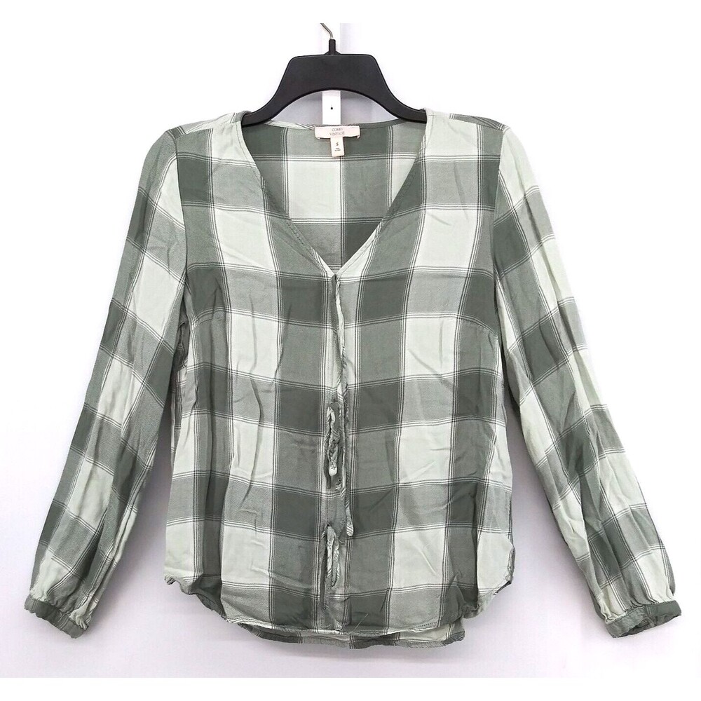 Como Vintage Shirt Womens Size S Green Plaid Long Sleeve Pullover Top
